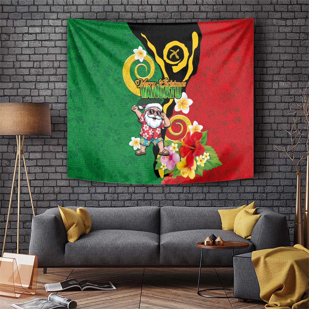 Vanuatu Christmas Tapestry Funny Santa with Namele and Boar Tusk Tribal LT03 Green - Polynesian Pride