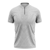 Samoan Lotu a Tamaiti Zipper Polo Shirt Coat of Arms and Polynesian Pattern LT03 White - Polynesian Pride