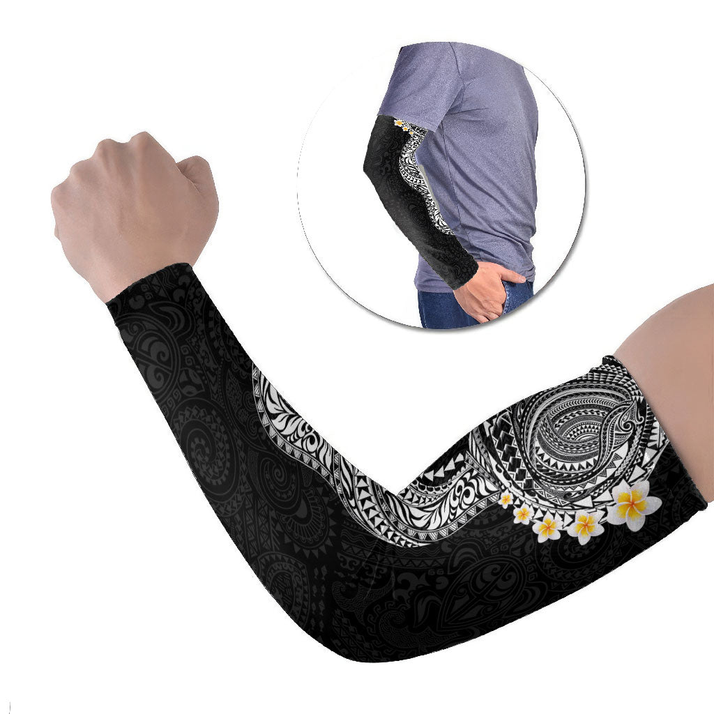 Hawaiian Tribal Tattoo and Plumeria Arm Sleeves Polynesian Pattern Black Color LT03 Set of 2 Black - Polynesian Pride