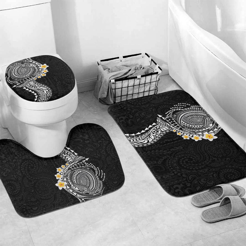 Hawaiian Tribal Tattoo and Plumeria Bathroom Set Polynesian Pattern Black Color
