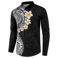 Hawaiian Tribal Tattoo and Plumeria Button Sweatshirt Polynesian Pattern Black Color