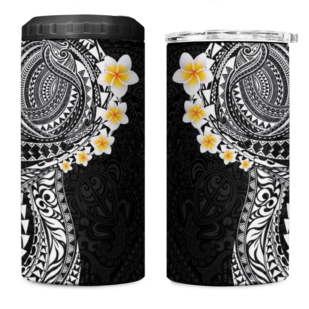 Hawaiian Tribal Tattoo and Plumeria 4 in 1 Can Cooler Tumbler Polynesian Pattern Black Color LT03 One Size: 16 oz Black - Polynesian Pride