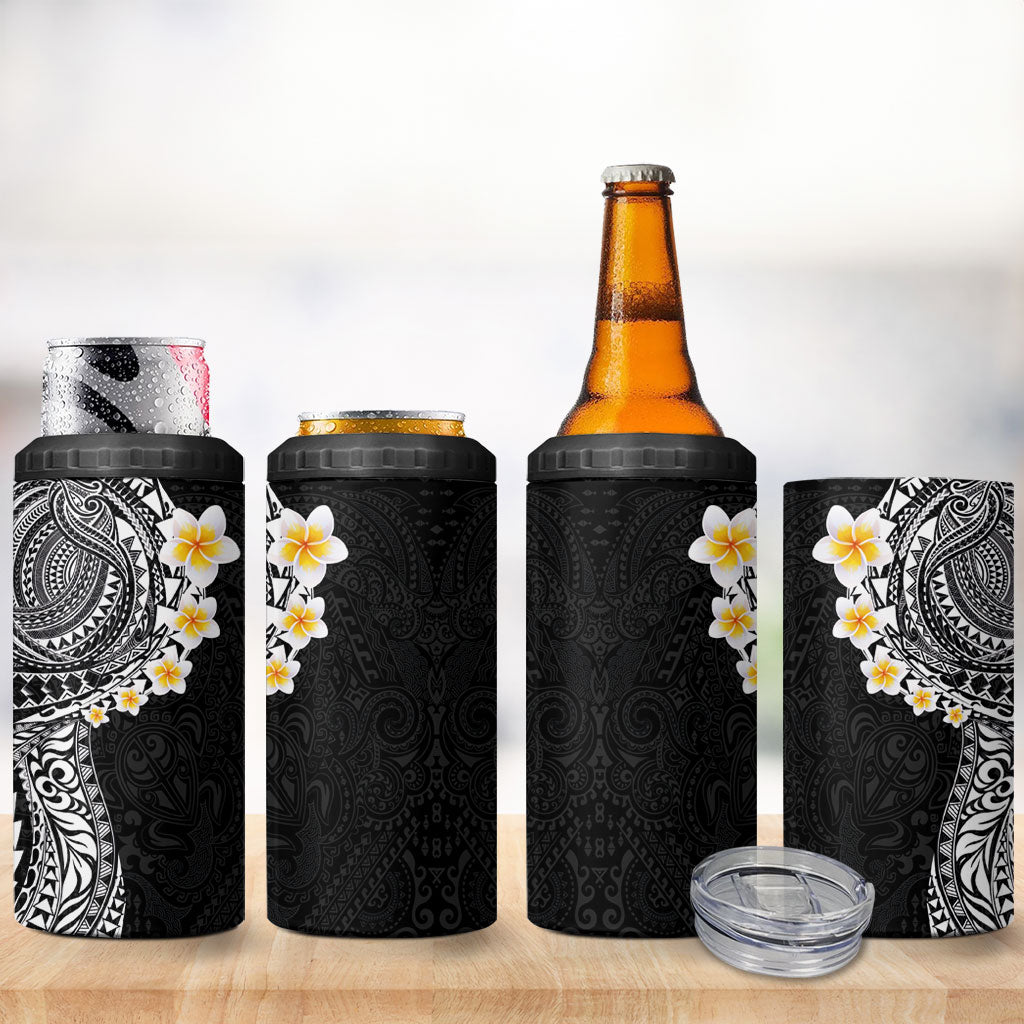 Hawaiian Tribal Tattoo and Plumeria 4 in 1 Can Cooler Tumbler Polynesian Pattern Black Color LT03 - Polynesian Pride