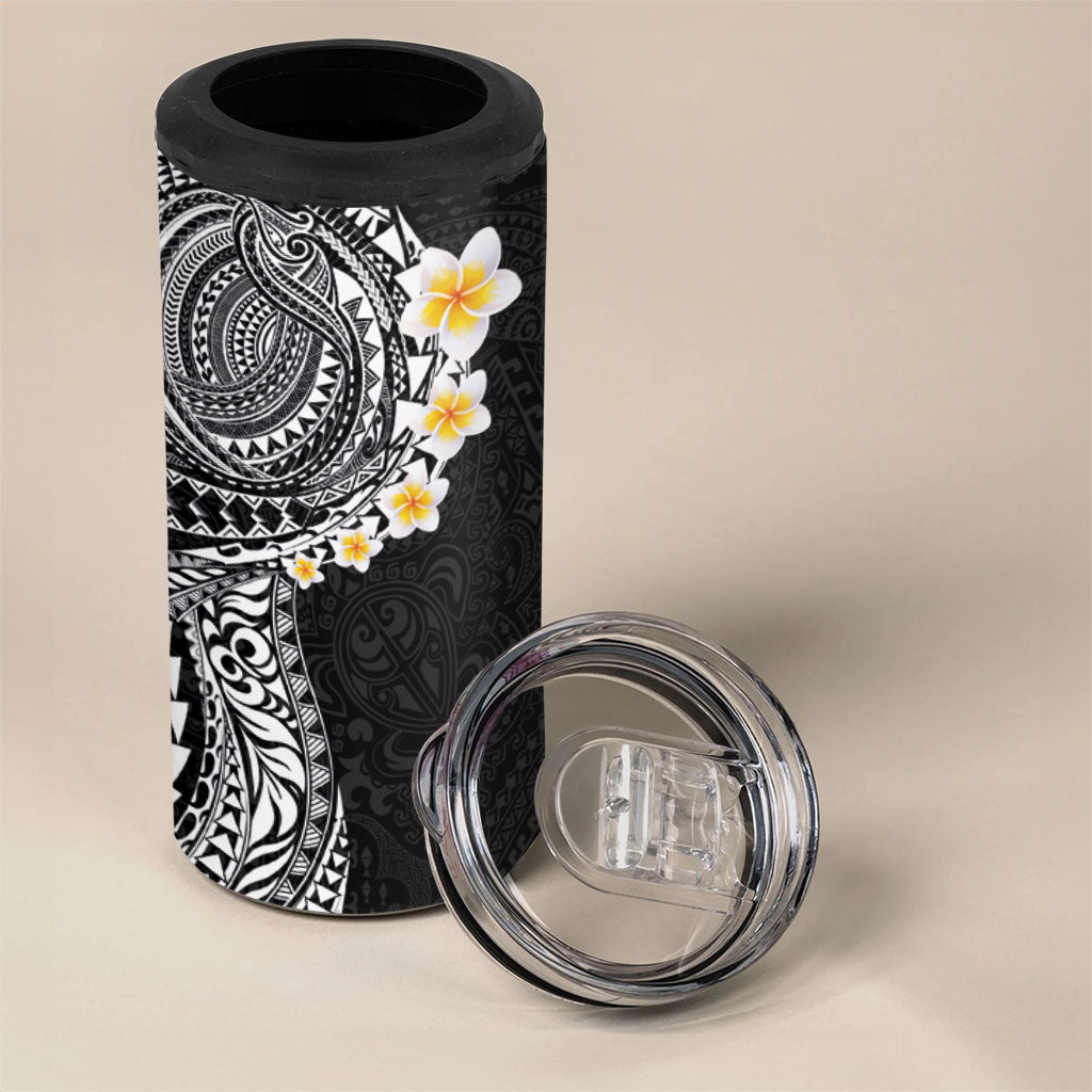 Hawaiian Tribal Tattoo and Plumeria 4 in 1 Can Cooler Tumbler Polynesian Pattern Black Color LT03 - Polynesian Pride