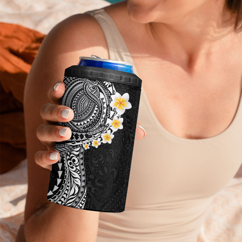 Hawaiian Tribal Tattoo and Plumeria 4 in 1 Can Cooler Tumbler Polynesian Pattern Black Color LT03 - Polynesian Pride