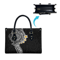 Hawaiian Tribal Tattoo and Plumeria Leather Bag Polynesian Pattern Black Color