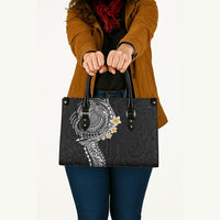 Hawaiian Tribal Tattoo and Plumeria Leather Bag Polynesian Pattern Black Color