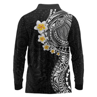 Hawaiian Tribal Tattoo and Plumeria Long Sleeve Polo Shirt Polynesian Pattern Black Color LT03 - Polynesian Pride
