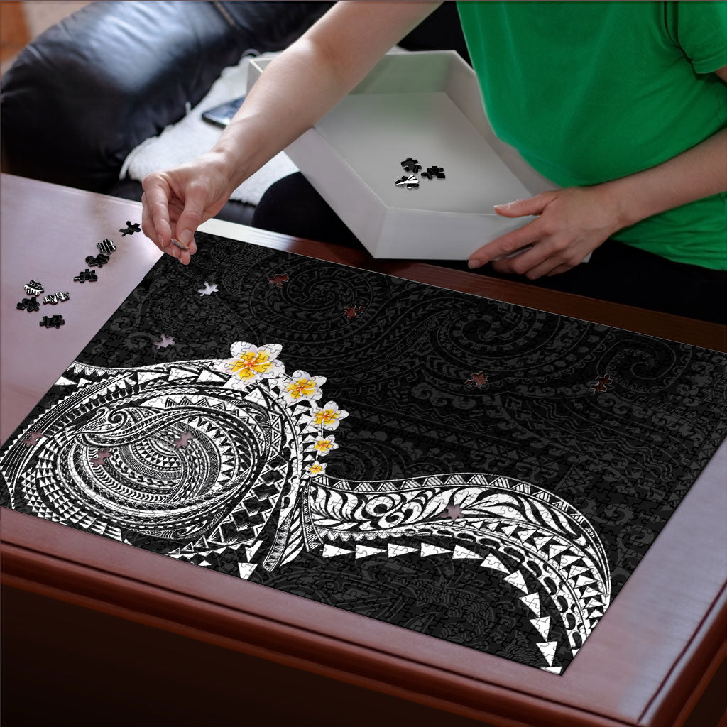 Hawaiian Tribal Tattoo and Plumeria Puzzle Polynesian Pattern Black Color