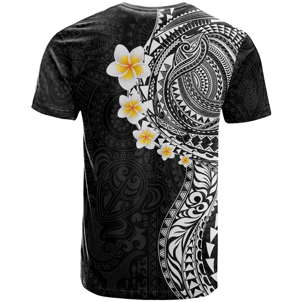 Hawaiian Tribal Tattoo and Plumeria T Shirt Polynesian Pattern Black Color LT03 - Polynesian Pride