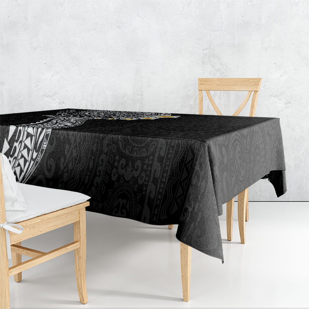 Hawaiian Tribal Tattoo and Plumeria Tablecloth Polynesian Pattern Black Color