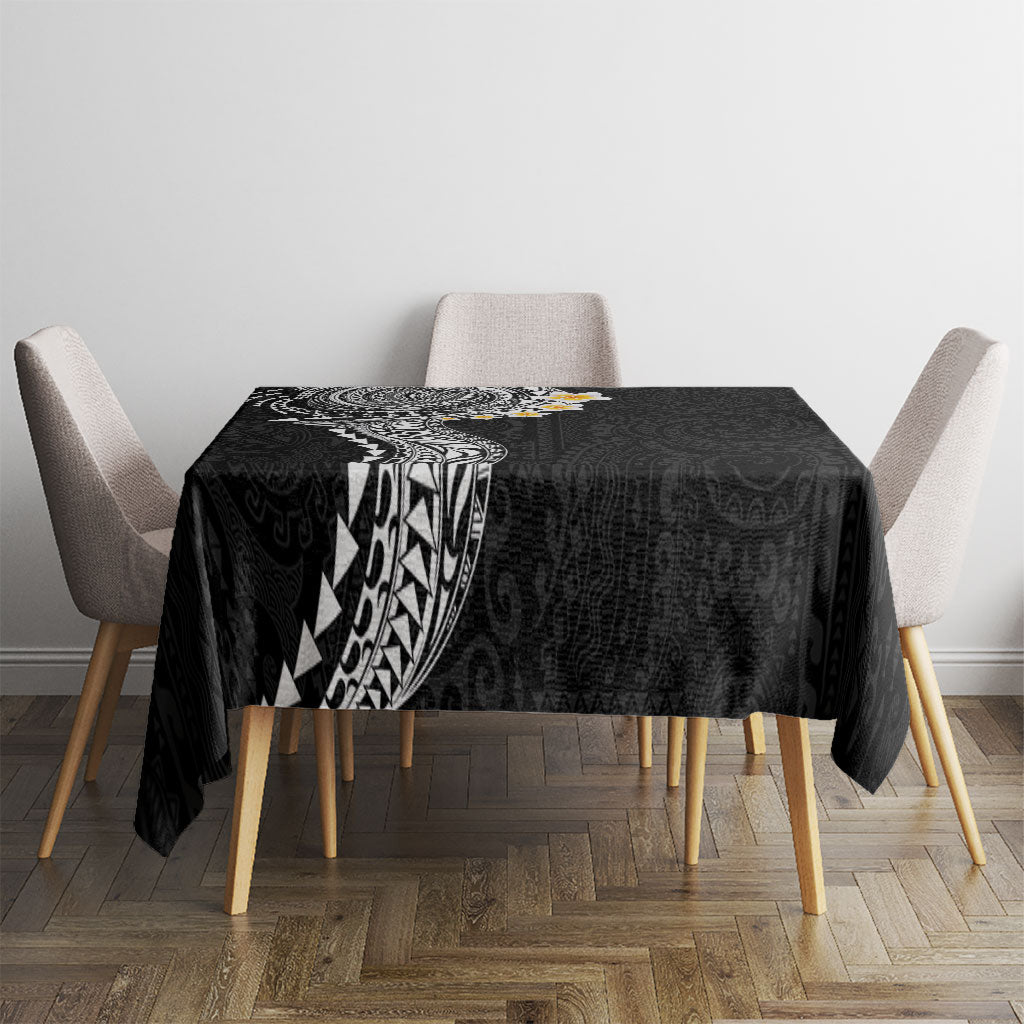 Hawaiian Tribal Tattoo and Plumeria Tablecloth Polynesian Pattern Black Color