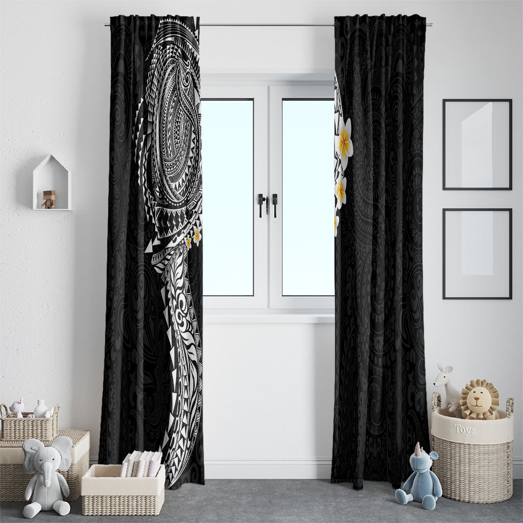 Hawaiian Tribal Tattoo and Plumeria Window Curtain Polynesian Pattern Black Color