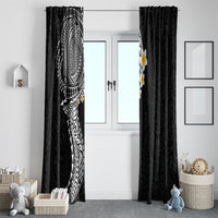 Hawaiian Tribal Tattoo and Plumeria Window Curtain Polynesian Pattern Black Color