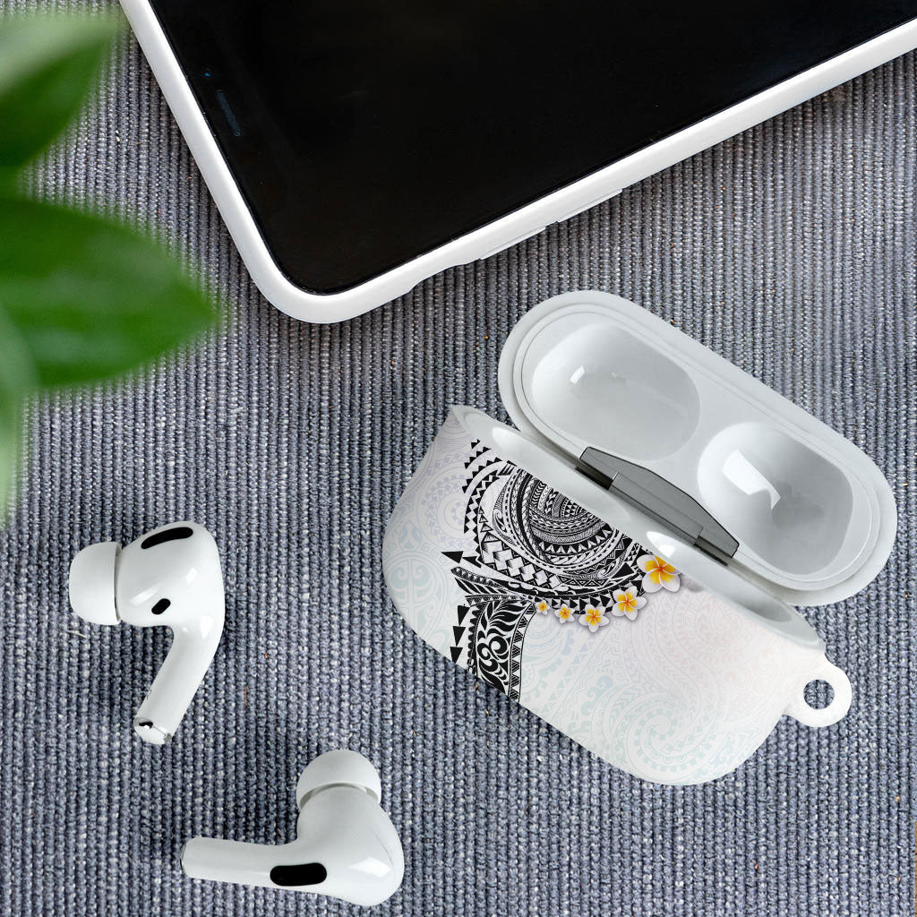 Hawaiian Tribal Tattoo and Plumeria AirPods Case Polynesian Pattern White Color