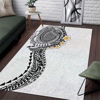 Hawaiian Tribal Tattoo and Plumeria Area Rug Polynesian Pattern White Color