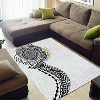 Hawaiian Tribal Tattoo and Plumeria Area Rug Polynesian Pattern White Color