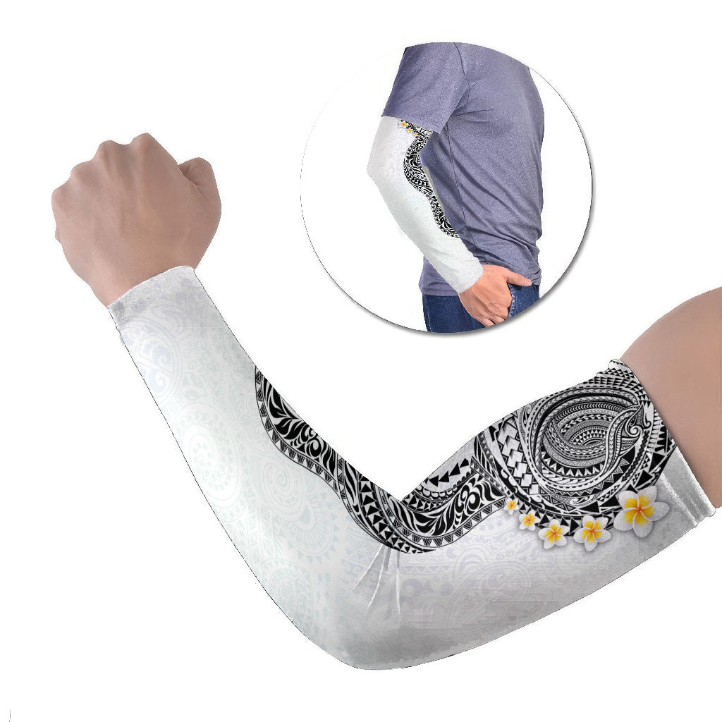 Hawaiian Tribal Tattoo and Plumeria Arm Sleeves Polynesian Pattern White Color LT03 Set of 2 White - Polynesian Pride