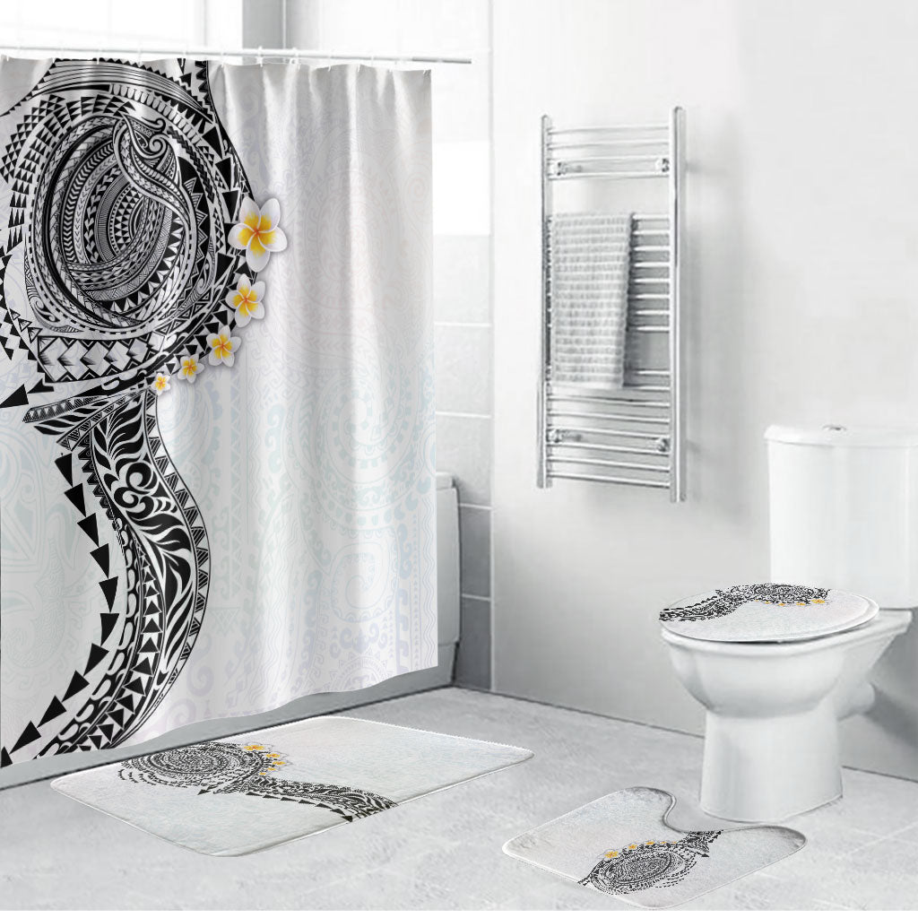 Hawaiian Tribal Tattoo and Plumeria Bathroom Set Polynesian Pattern White Color