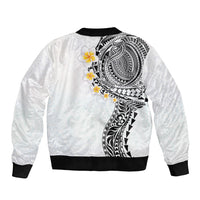 Hawaiian Tribal Tattoo and Plumeria Bomber Jacket Polynesian Pattern White Color