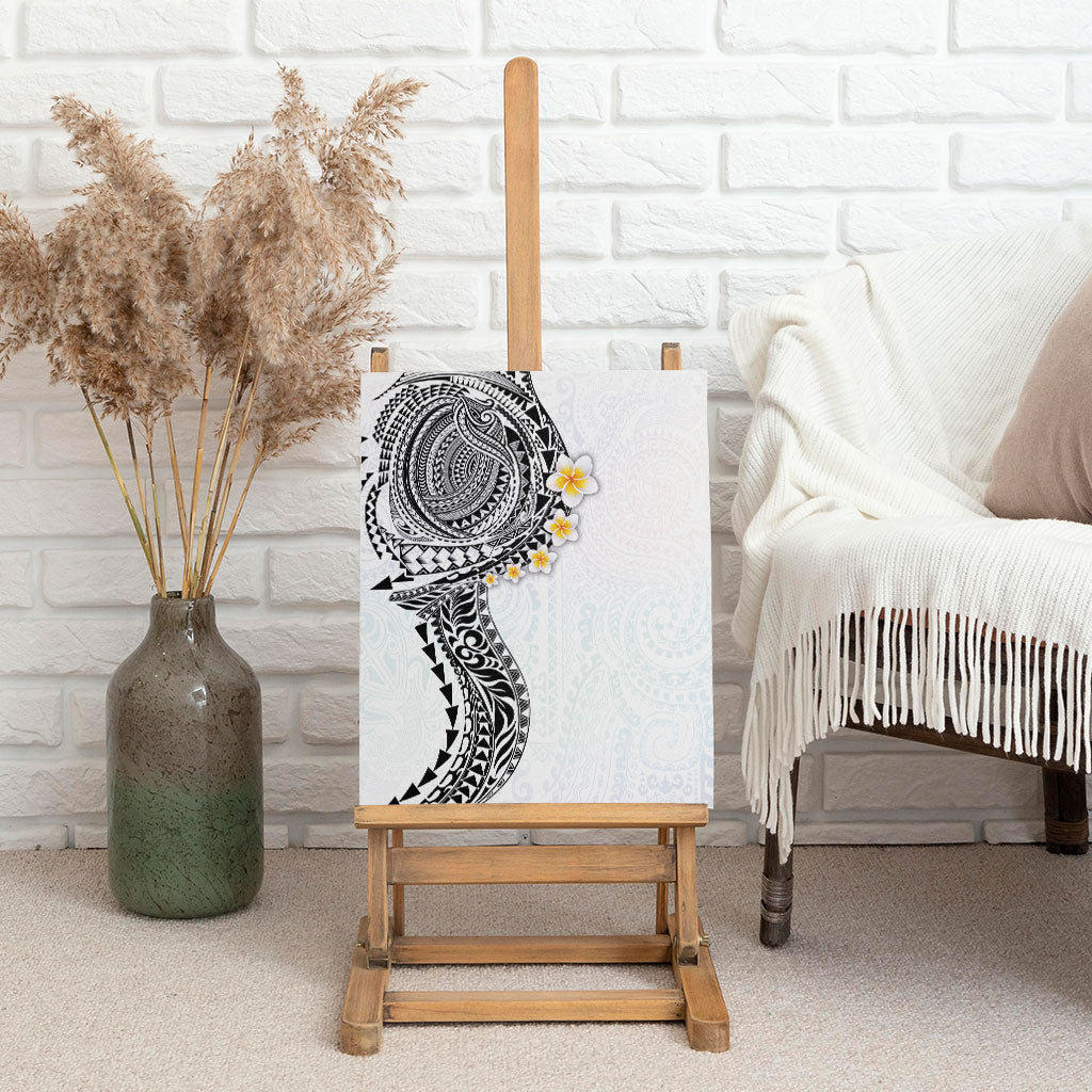 Hawaiian Tribal Tattoo and Plumeria Canvas Wall Art Polynesian Pattern White Color