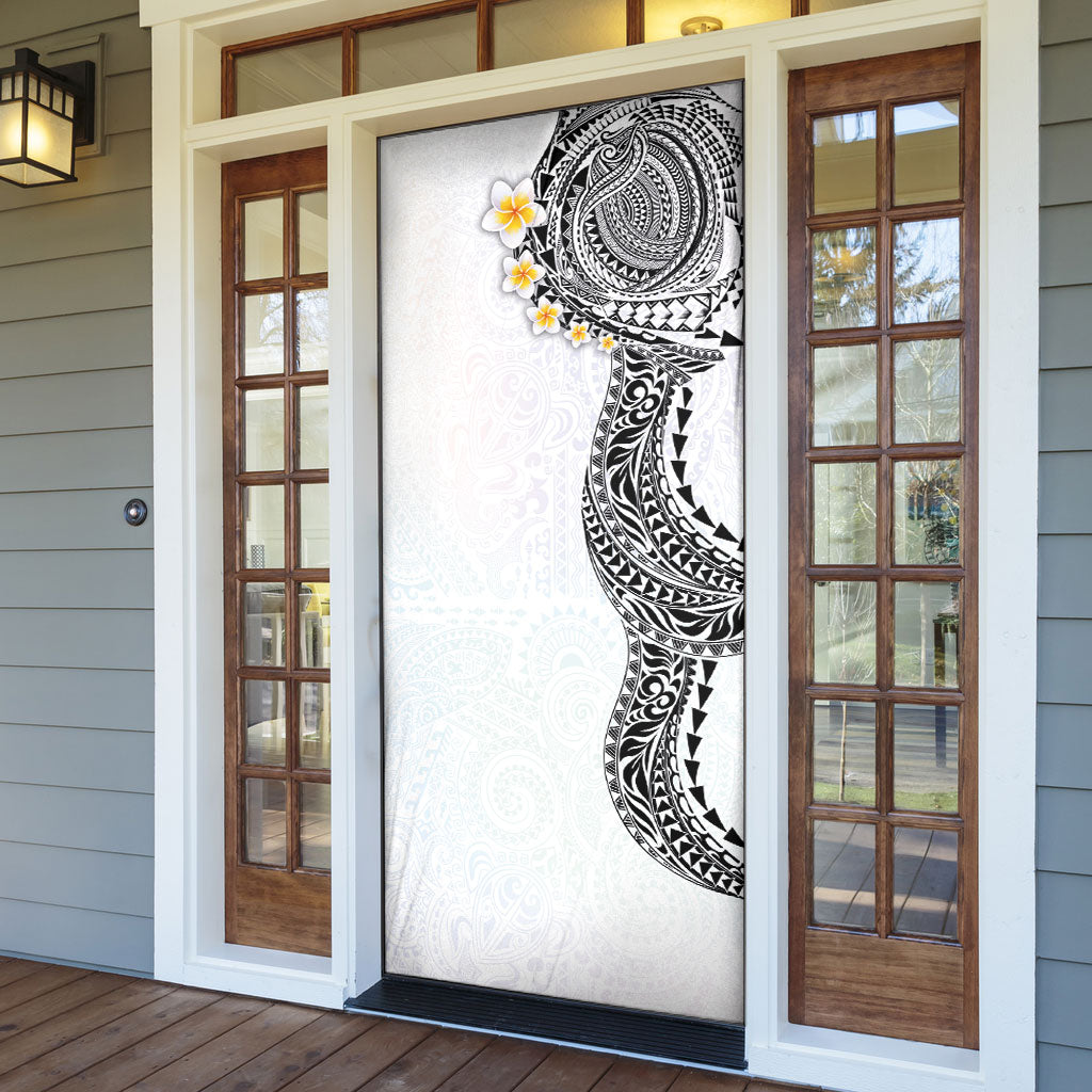 Hawaiian Tribal Tattoo and Plumeria Door Cover Polynesian Pattern White Color LT03 - Polynesian Pride