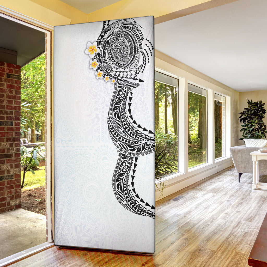 Hawaiian Tribal Tattoo and Plumeria Door Cover Polynesian Pattern White Color LT03 - Polynesian Pride