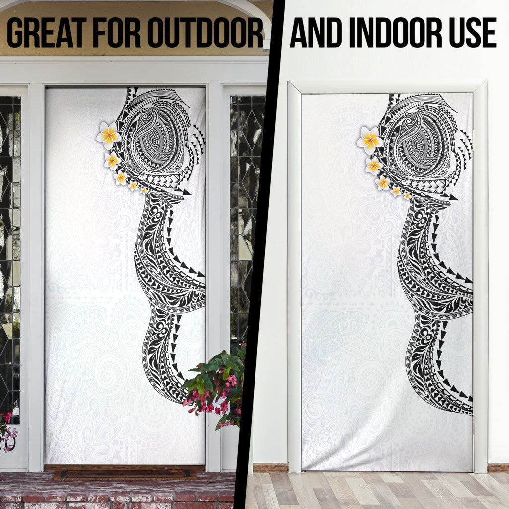 Hawaiian Tribal Tattoo and Plumeria Door Cover Polynesian Pattern White Color LT03 - Polynesian Pride