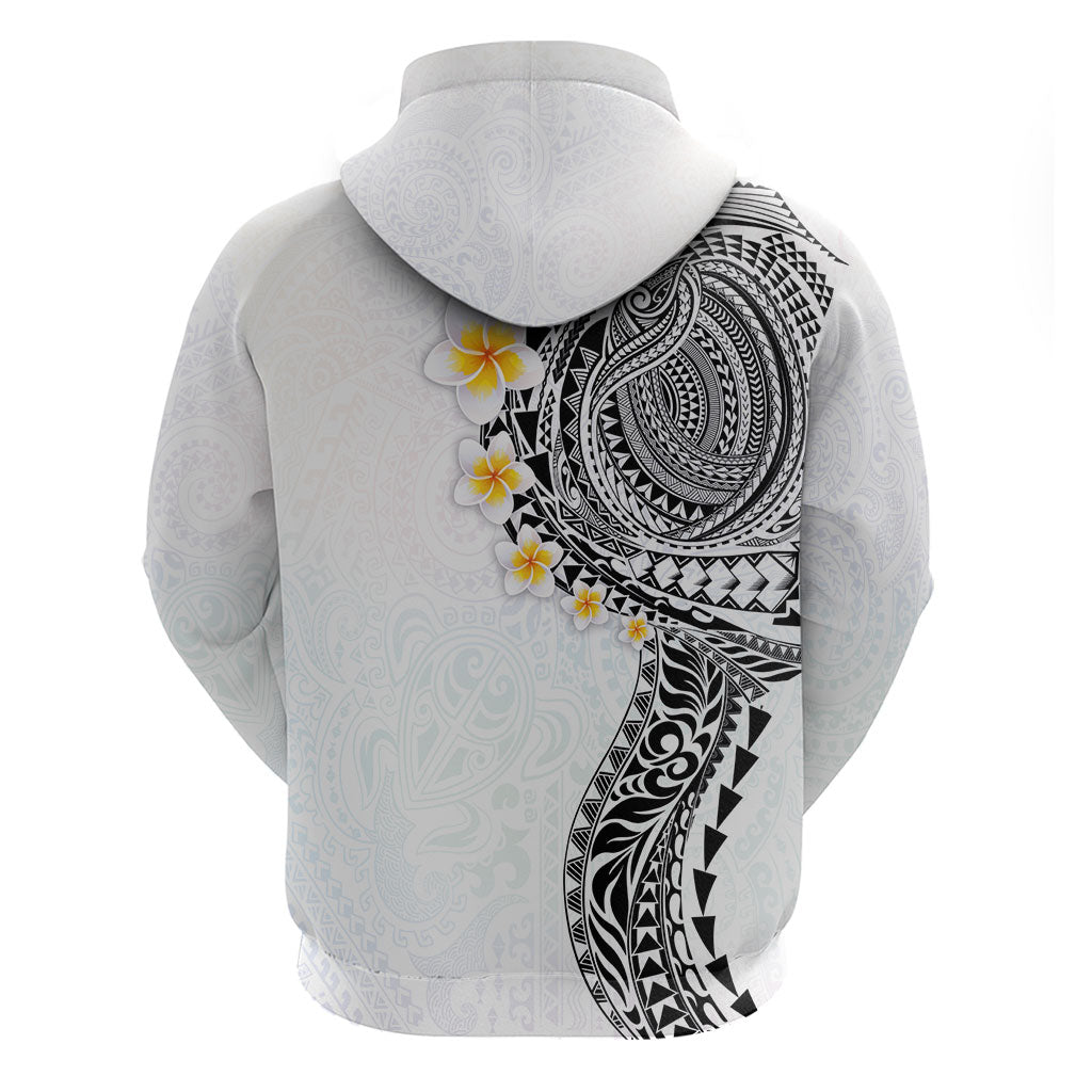 Hawaiian Tribal Tattoo and Plumeria Hoodie Polynesian Pattern White Color LT03 - Polynesian Pride