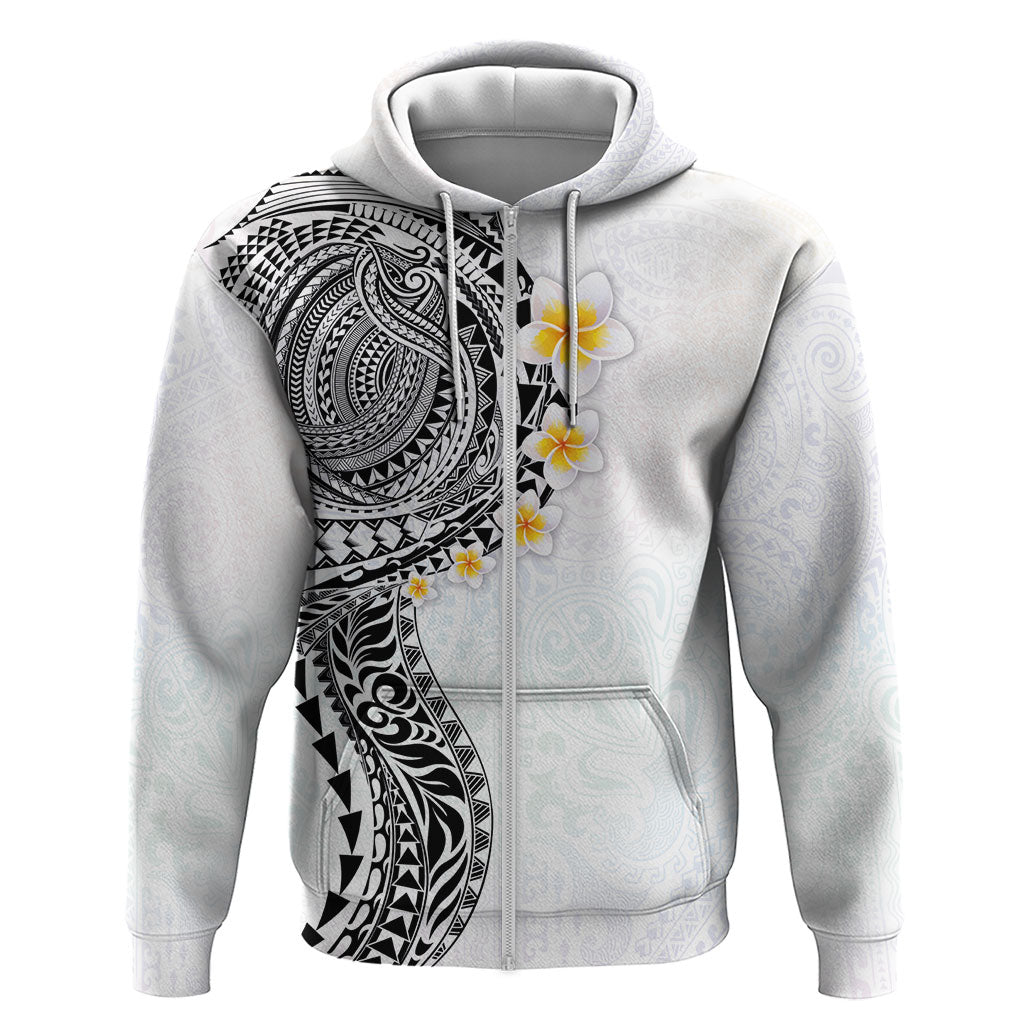 Hawaiian Tribal Tattoo and Plumeria Hoodie Polynesian Pattern White Color LT03 Zip Hoodie White - Polynesian Pride