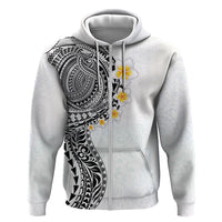 Hawaiian Tribal Tattoo and Plumeria Hoodie Polynesian Pattern White Color LT03 Zip Hoodie White - Polynesian Pride