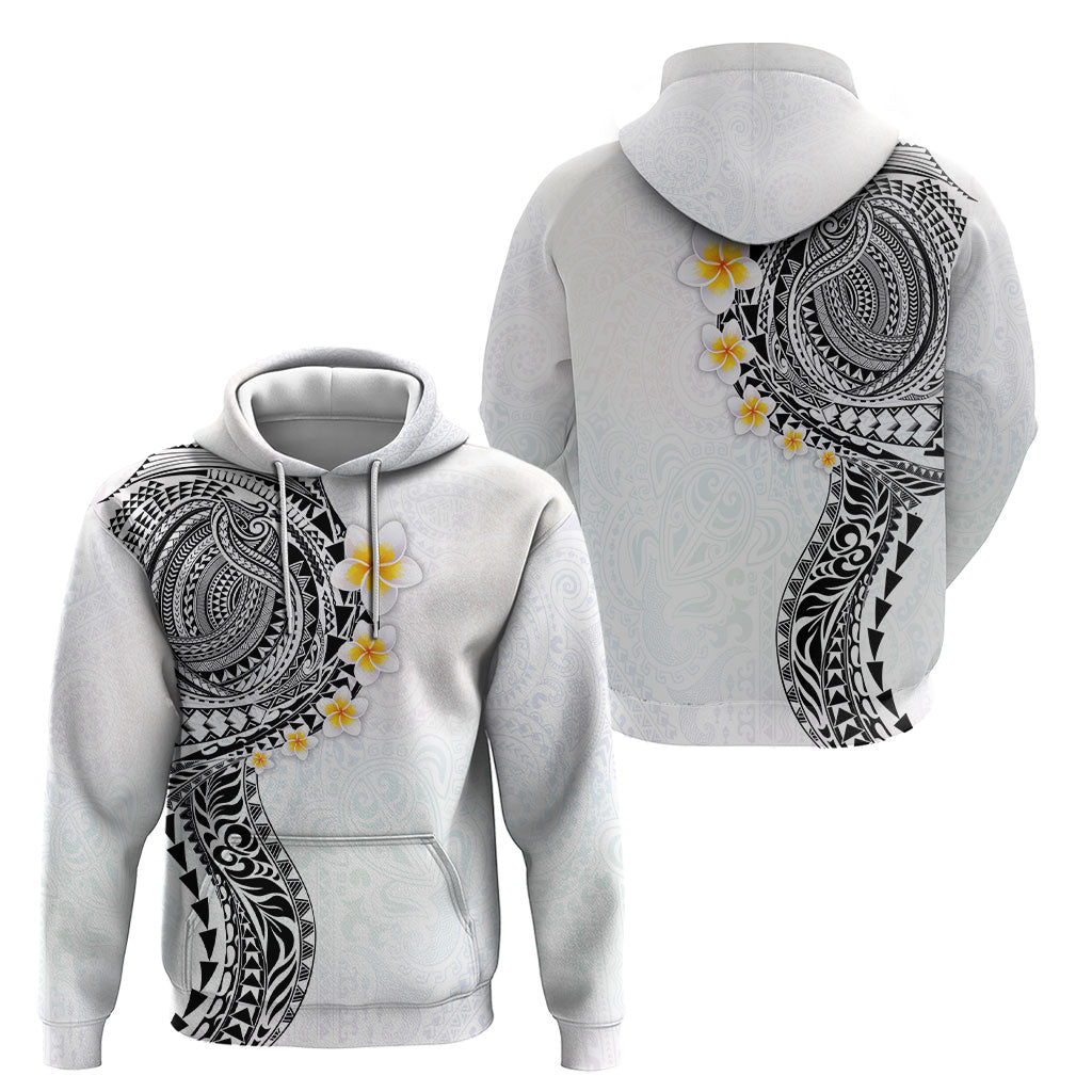 Hawaiian Tribal Tattoo and Plumeria Hoodie Polynesian Pattern White Color LT03 - Polynesian Pride