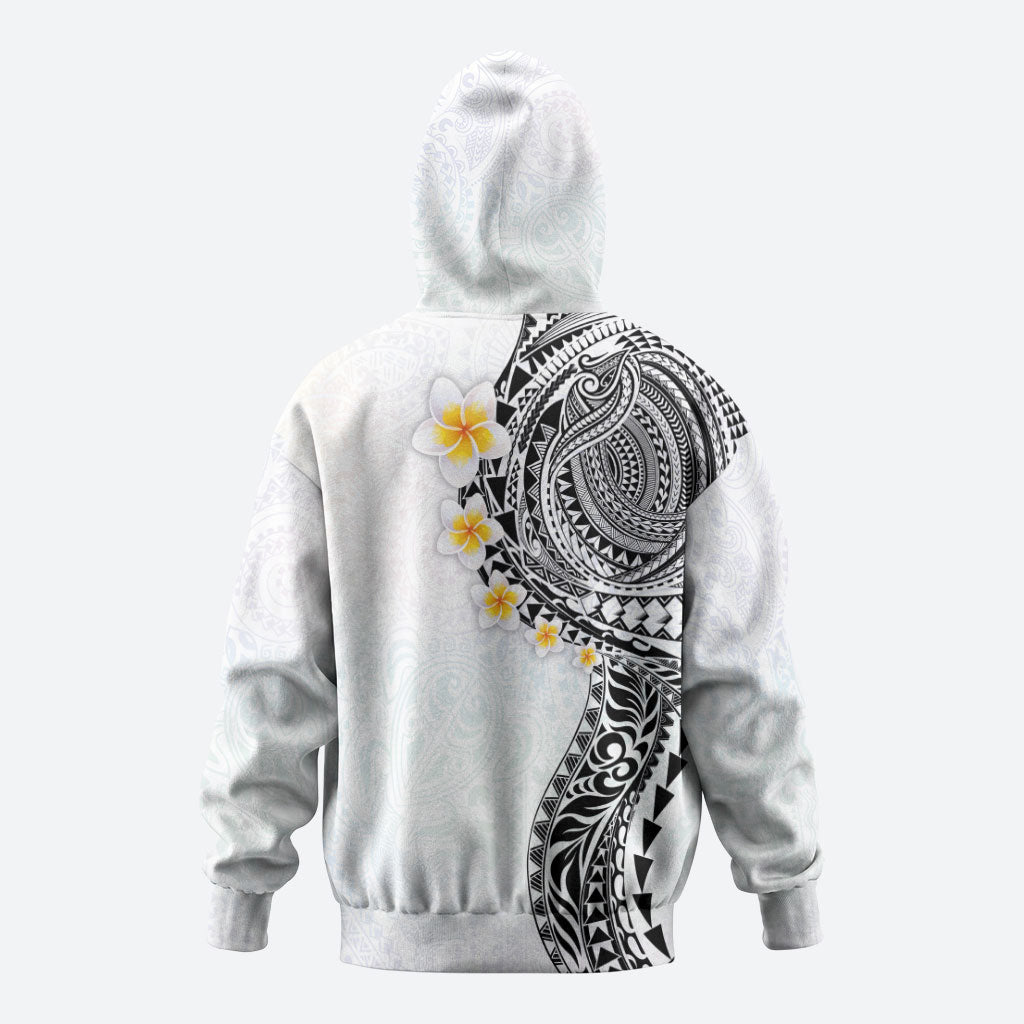 Hawaiian Tribal Tattoo and Plumeria Hoodie Polynesian Pattern White Color LT03 - Polynesian Pride