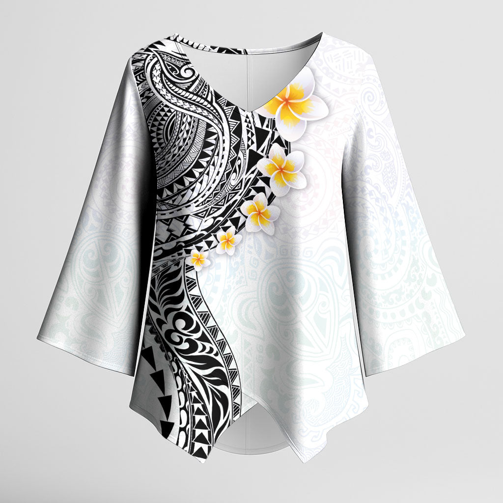 Hawaiian Tribal Tattoo and Plumeria Kimono Sleeve Blouse Polynesian Pattern White Color LT03 Female White - Polynesian Pride