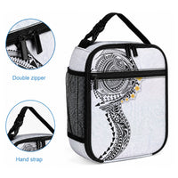 Hawaiian Tribal Tattoo and Plumeria Lunch Bag Polynesian Pattern White Color