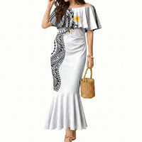 Hawaiian Tribal Tattoo and Plumeria Mermaid Dress Polynesian Pattern White Color LT03 Women White - Polynesian Pride