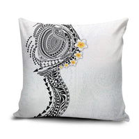 Hawaiian Tribal Tattoo and Plumeria Pillow Cover Polynesian Pattern White Color