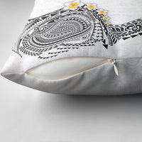 Hawaiian Tribal Tattoo and Plumeria Pillow Cover Polynesian Pattern White Color