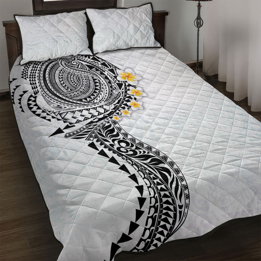 Hawaiian Tribal Tattoo and Plumeria Quilt Bed Set Polynesian Pattern White Color LT03 White - Polynesian Pride