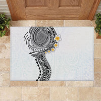 Hawaiian Tribal Tattoo and Plumeria Rubber Doormat Polynesian Pattern White Color