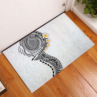 Hawaiian Tribal Tattoo and Plumeria Rubber Doormat Polynesian Pattern White Color