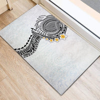 Hawaiian Tribal Tattoo and Plumeria Rubber Doormat Polynesian Pattern White Color