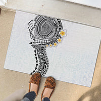 Hawaiian Tribal Tattoo and Plumeria Rubber Doormat Polynesian Pattern White Color