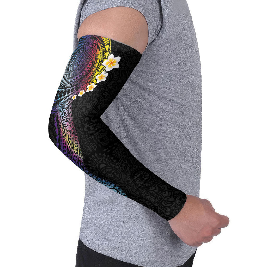 Hawaiian Tribal Tattoo and Plumeria Arm Sleeves Polynesian Pattern Rainbow