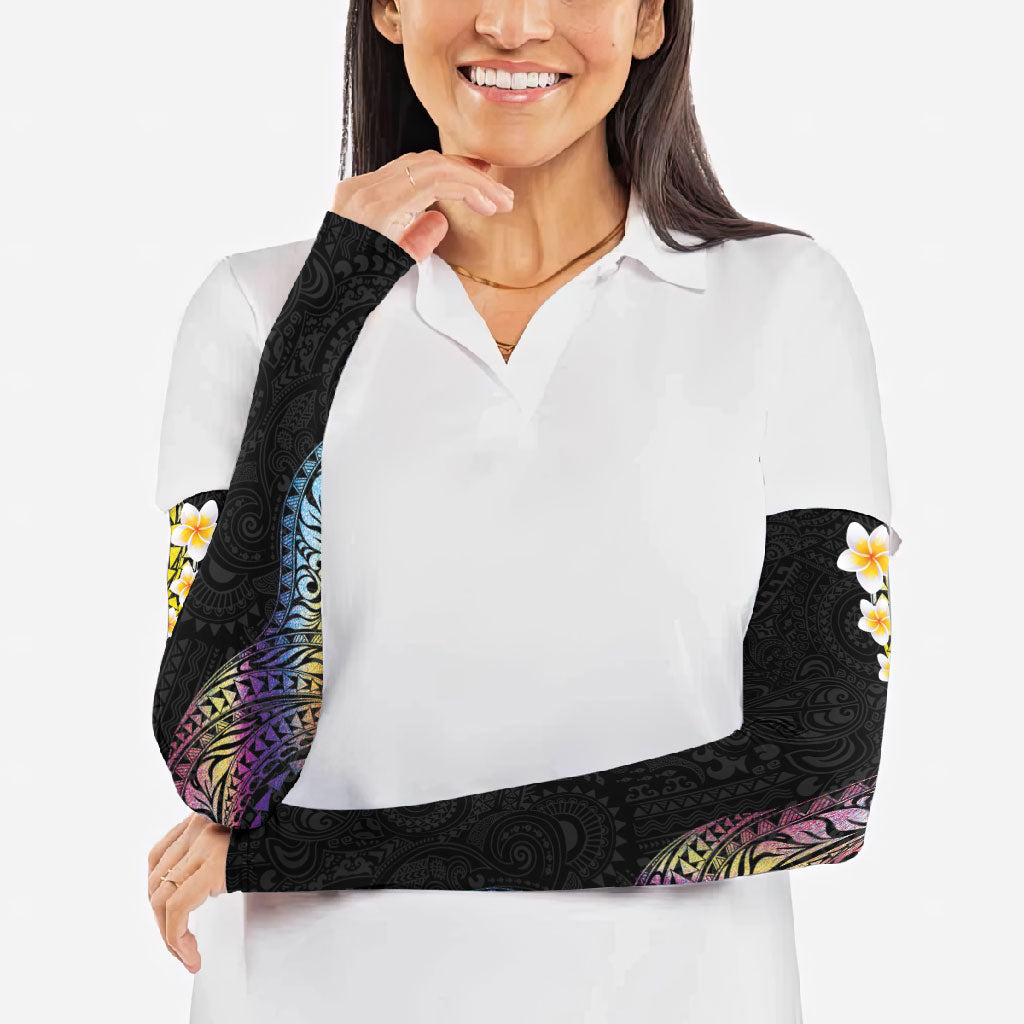 Hawaiian Tribal Tattoo and Plumeria Arm Sleeves Polynesian Pattern Rainbow
