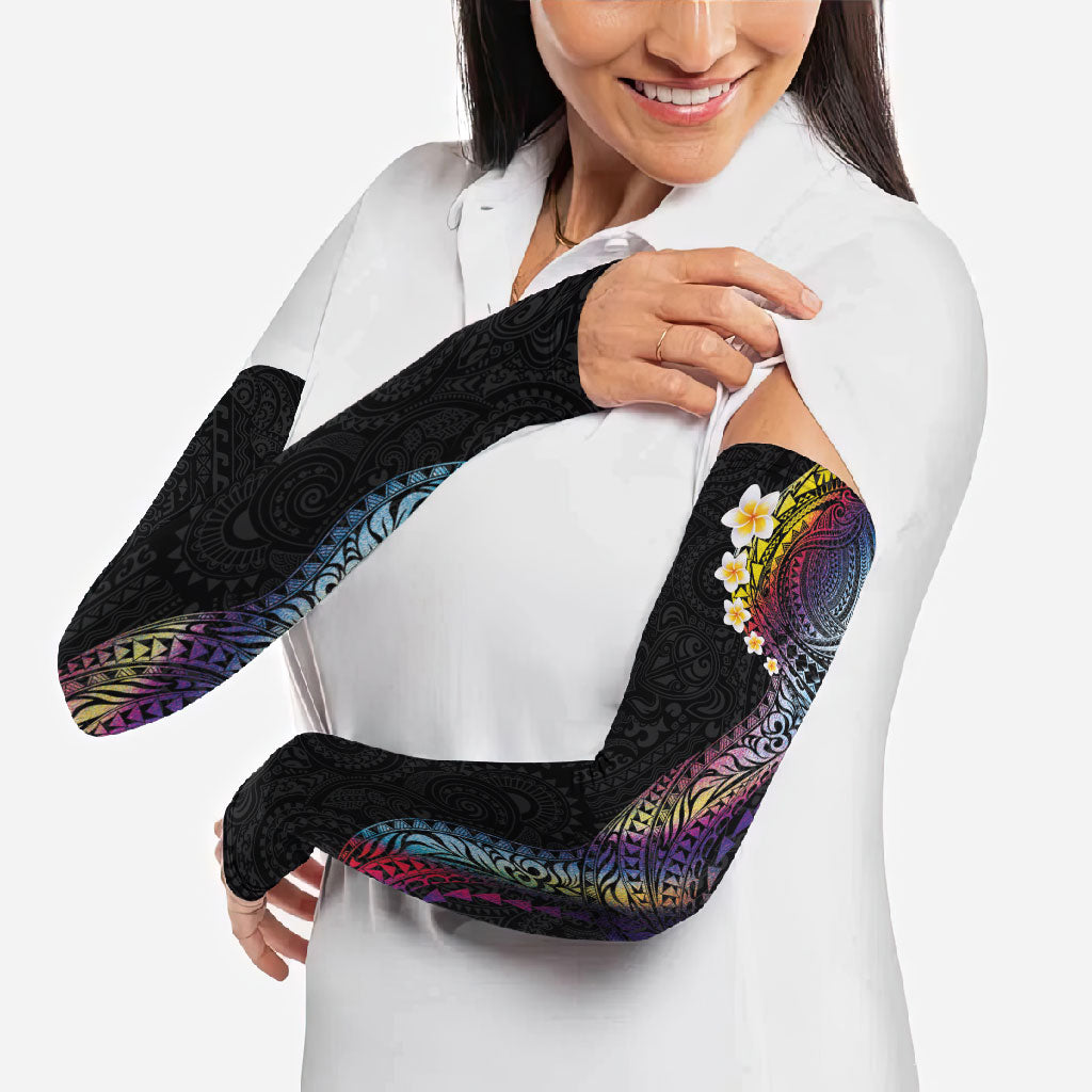 Hawaiian Tribal Tattoo and Plumeria Arm Sleeves Polynesian Pattern Rainbow