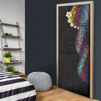 Hawaiian Tribal Tattoo and Plumeria Door Cover Polynesian Pattern Rainbow