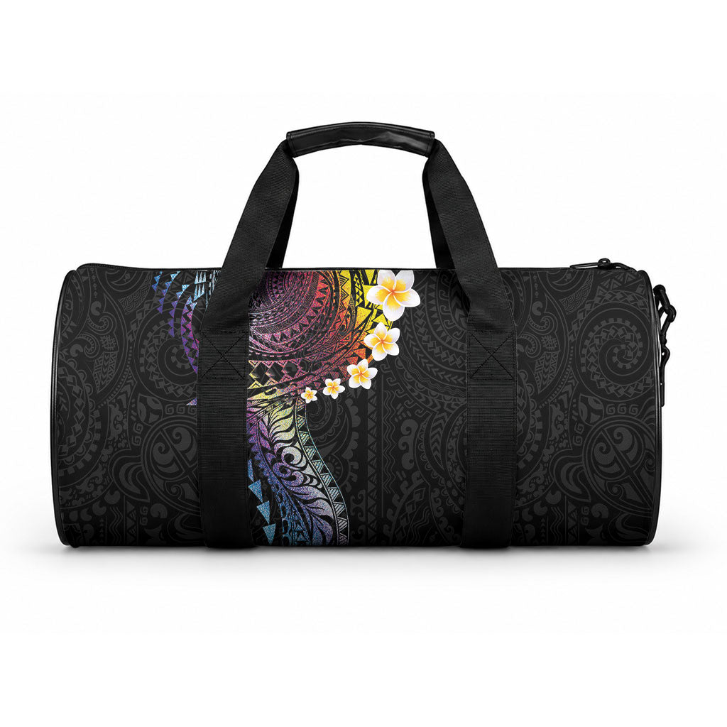 Hawaiian Tribal Tattoo and Plumeria Duffle Bag Polynesian Pattern Rainbow
