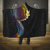 Hawaiian Tribal Tattoo and Plumeria Hooded Blanket Polynesian Pattern Rainbow