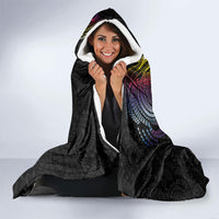 Hawaiian Tribal Tattoo and Plumeria Hooded Blanket Polynesian Pattern Rainbow